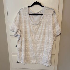 Susan Graver White Textured Short Sleeve Top 3X